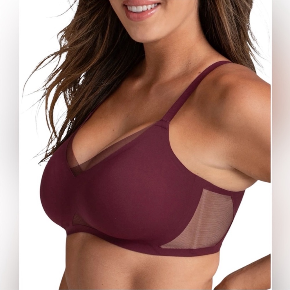 Honeylove Crossover Bra M Fig Burgundy Plum Wire Free Smooth Mesh Trim *NO PADS*